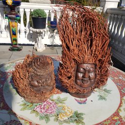 Pair Of Carved Bamboo Heads