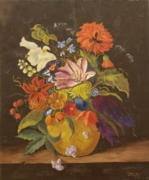 Vintage Impressionist Oil Painting Still Life 'Tabletop Flowers In Vase'