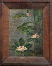 Antique Oil On Canvas Laid On Board Flowers Signed La Farge