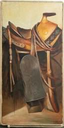 1973 Dated Large Oil Painting 'Horse Saddle'