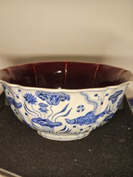 Antique Chinese Blue And White Fish Bowl