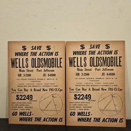 Pair Of Well's Oldsmobile Vintage Advertisement Signs