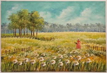 Vintage Impressionist Oil On Canvas 'Sunshine Fields'