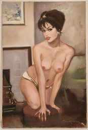 Vintage Impressionist Oil On Canvas 'Nude Portrait Of Woman'
