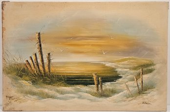 Vintage Impressionist Oil On Canvas 'Winter Lake Scene'