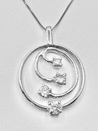 14KT White Gold & Natural Diamond Pendant With 18' Box Chain