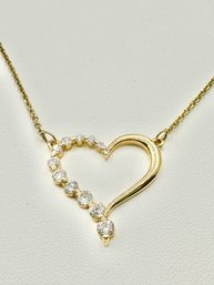 Natural Diamond Heart Pendant Necklace In 14KT YG