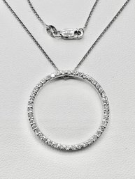 14KT White Gold Natural Diamond Circle Pendant With 16' Chain