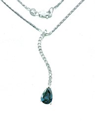 Natural Diamond&Pear Sapphire Pendant With 16' Chain In 14KT WG