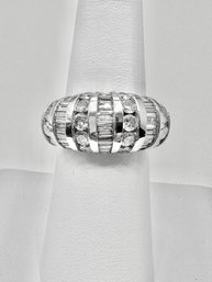 14KT WG 64 Pcs Round&Baguette Natural Diamond Ring Size 6.5