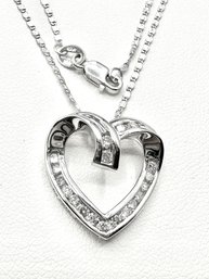 Natural Diamond Heart Slide Pendant With 18' Chain In 14K WG