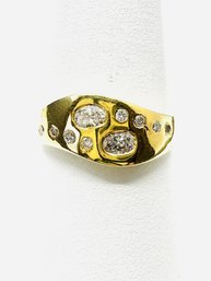 18K Yellow Gold With Natural Diamonds Ring Size 6.75