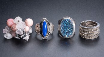 Set Of 4 Sterling Silver Gemstone Rings