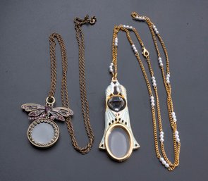 Magnifying Monocle Necklace Gold Plated With Pearls 38in.