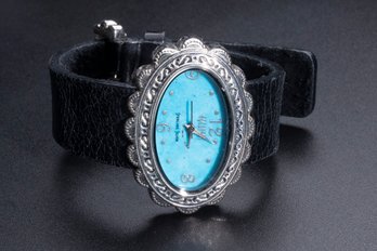 Eclissi Sterling Silver Turquoise Watch With Leather Band New