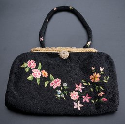 Antique Beaded Shoulder Bag Black Made In France