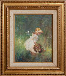 Impressionist Oil On Canvas 'Portrait Of Little Girl'