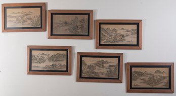 Set Of 6 Chinese Watercolor/Ink Paintings