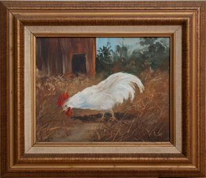 Animal Oil On Canvas 'White Rooster'