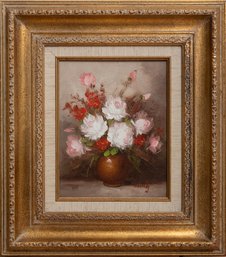 Still Life Oil On Canvas Board 'Flowers In Vase'