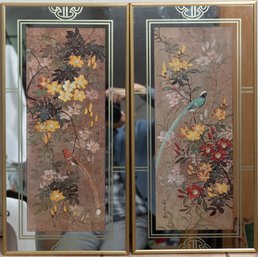 A Pair Of Oriental Print   'Flowers And Birds'
