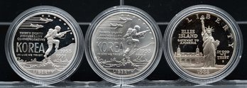 Lot Of 3 Korean War & Statue Of Liberty Commemorative Silver Dollars MS/PF