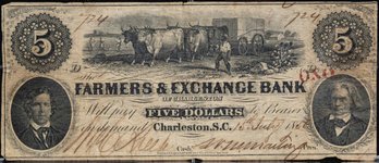 1856 Charlston S.C. Farmers Exchange Bank FIve Dollars Note