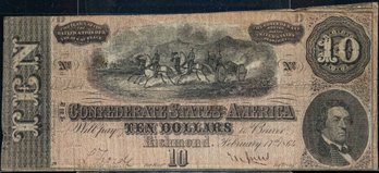 Rare 1864 Confederate State Ten Dollar Note