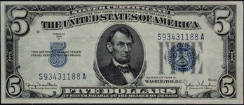 1934D Five Dollar Blue Seal Silver Certificate