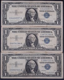 Lot Of 3 1957A One Dollar Blue Seal Silver Certificate