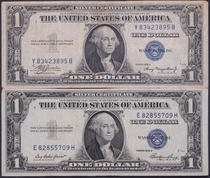 Lot Of 2 1935 One Dollar Blue Seal Silver Certificate
