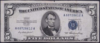 Cutting Error 1953 Five Dollar Blue Seal Silver Certificate