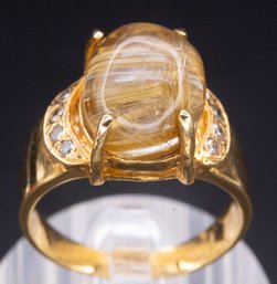 14k Gold And Diamond Rutilated Quartz Ring