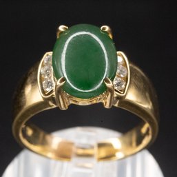 14K Gold And Diamond Type A Green Jadeite Ring