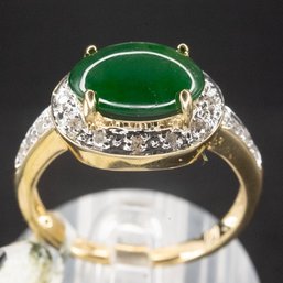 14K Gold And Diamond Type A Green Jadeite Ring