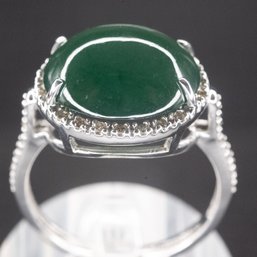 14K White Gold And Diamond Type A Green Jadeite Ring