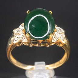 14K Gold And Diamond Type A Green Jadeite