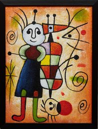 Contemporary After Miro Oil On Canvas 'Boy Playing Cello'