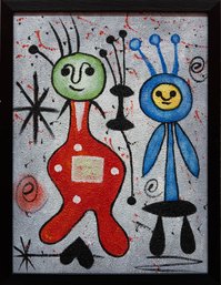 Contemporary After Miro Oil On Canvas 'Boys In Costumes'