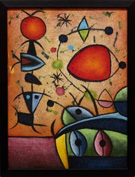 Contemporary After Miro Oil On Canvas 'Little Dog And Friends'