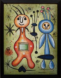 Contemporary After Miro Oil On Canvas 'Little Boys In Costumes Green'