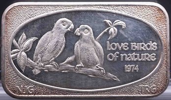 Vintage 1974 US Silver Corporation Love Birds Of Nature 1oz Silver Bar