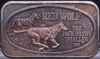 Vintage 1975 US Silver Corporation Red Wolf 1oz Silver Bar