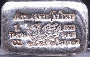Atlantis Dragon Hand Poured 1oz Silver Bar #2