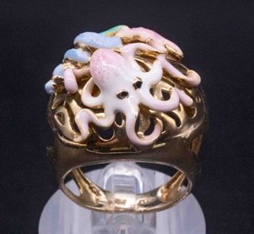Italy 925 Sterling Silver Gold Plated Sealife Ring