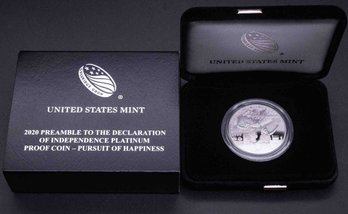 2020 West Point Pursuit Of Happiness 1oz Platinum Proof Coin With Box And COA