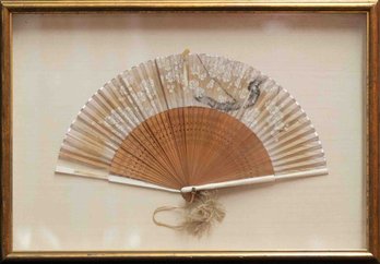 Vintage Hand Painted Decor Fan Framed