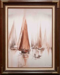 Vintage Decor Oil On Canvas 'Fishing Boats'