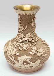 Chinese Vintage Chinese Cinnabar Carved Vase Qianlong Stamped