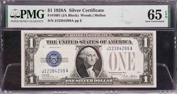 1928A Fr#1601 One Dollar Funny Back PMG GEM UNC 65 EPQ Silver Certificate